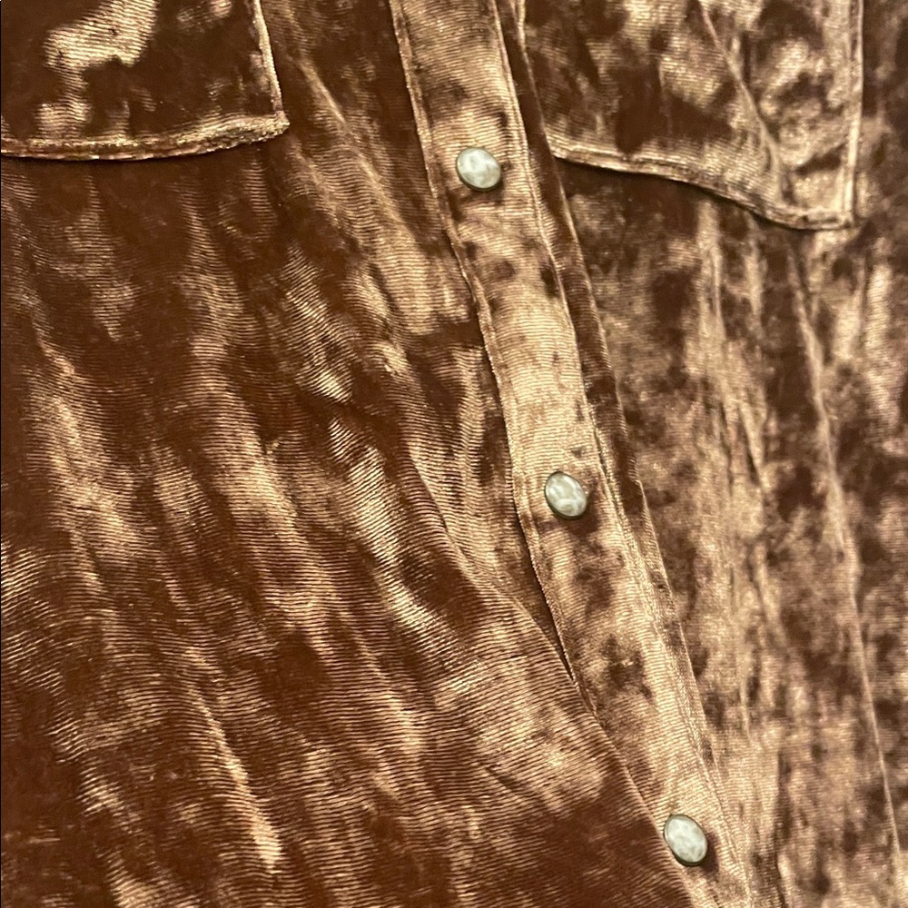 Rock n Roll Denim Copper Crushed Velvet Button-Up Shirt - Picture 5 of 9